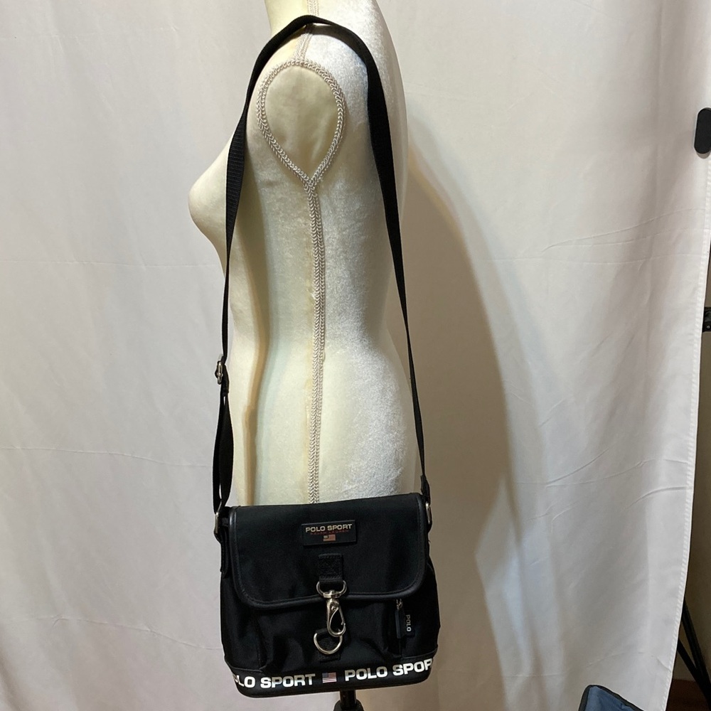 VINTAGE POLO SPORT RALPH LAUREN BLACK NYLON CROSS BODY BLACK BAG